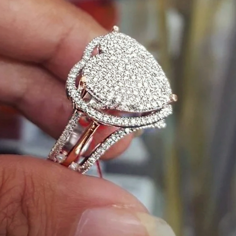 Detailed Crystal Heart Sterling Silver Ring